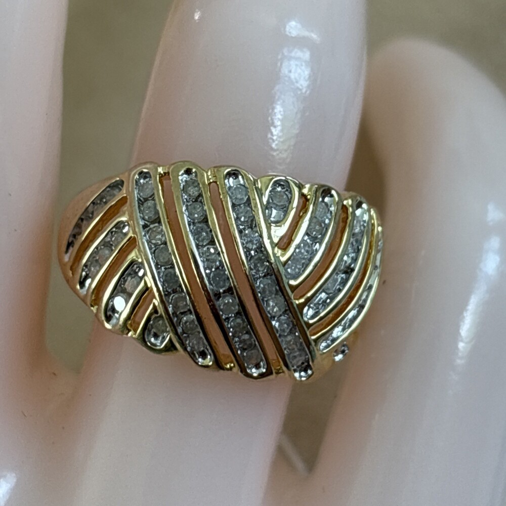 1/2 tcw Gold over Sterling Silver Genuine Diamond Dome Ring Channel Set Size 7 - Picture 11 of 13